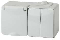 Блок розетка+выкл. двойн. гориз. IP65, 16A(10AX)-250В, ОУ, Эра Эксперт, серый, 11-7602-03 Б0035994 ЭРА