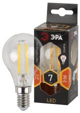 Лампа светодиодная филаментная F-LED P45-7W-827-E14 (филамент, шар, 7Вт, тепл, E14 (10/100/2400) Б0027946 ЭРА