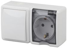 Блок розетка+выключатель IP54, 16A(10AX)-250В, ОУ, Эра Эксперт, белый, 11-7401-01 Б0020733 ЭРА