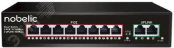 Коммутатор 8 портов неуправляемый PoE 10/100Мбит/с 2 Uplink порта 100 Мбит/с N880731 Nobelic