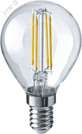 Лампа светодиодная LED 4вт Е14 теплый шар FILAMENT 19095 Navigator Group