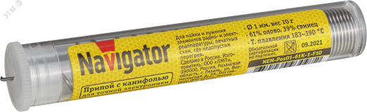 Припой 93 097 NEM-Pos01-61K-1-F10 (ПОС-61, колба, 1 мм, 10 гр) 25580 Navigator Group