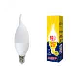 Лампа светодиодная LED-CW37-7W/WW/E14/FR/NR Форма свеча на ветру, матовая. Серия Norma. Теплый белый свет (3000K). Картон. ТМ Volpe UL-00003801 Uniel