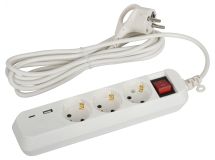 Удлинитель электрический UB-3es-3m-USB c заземлением с выключателем 3 розетки + 1xUSBA+1xUSBC 3м 10А Б0052898 ЭРА