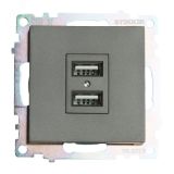 Розетка двухместная USB (механизм) 250В 2,1А серия Катрин графит STEKKER 49422 STEKKER