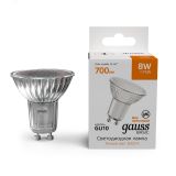Лампа светодиодная LED 8 Вт 700 лм 3000К AC180-240В GU10 софит MR16 теплая Basic 10106182 GAUSS