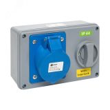 Розетка с блокировкой и выключателем 1423 2Р+РЕ 32А 220В IP44 ps-1423-32-220 EKF