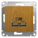Розетка GLOSSA USB 5В/2100мА 2х5В/1050мА механизм дерево дуб GSL000533 Systeme Electric