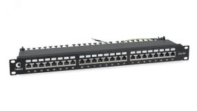 Патч-панель IDC 19' (1U), 24 порта RJ-45, категория 6a, полностью экранированная, с задним кабельным организатором 7653c Cabeus