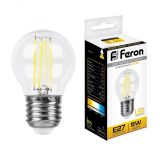 Лампа светодиодная LED 5вт Е27 теплый шар FILAMENT 25581 FERON
