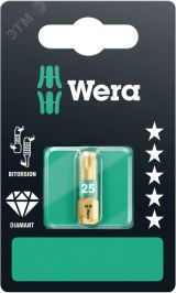 Бита биторсионная 867/1 BDC TORX SB алмазное покрытие хвостовик 1/4 C 6.3 TX 25 x 25 мм с держателем-еврослот WE-134377 Wera