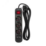 Удлинитель STANDARD 3 гнезда, 3 м, 3х1,0 мм2, с/з, с выключателем, 2 USB, черный 13-4022 REXANT
