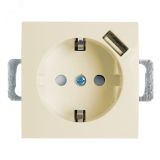 Розетка одноместная (механизм) с/з 250В, 16А с USB 1А, серия Эрна, слоновая кость, Stekker 39329 STEKKER