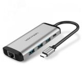 Хаб USB-C M на 3 порта OTG USB 3.0, RJ45, PD 1000646784 Vention