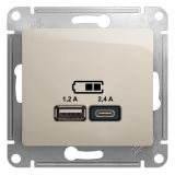 GLOSSA USB РОЗЕТКА A+С, 5В/2,4А, 2х5В/1,2 А, механизм, МОЛОЧНЫЙ GSL000939 Systeme Electric