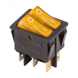 Выключатель клавишный 250V 15А (6с) ON-OFF желтый с подсветкой ДВОЙНОЙ, REXANT 36-2413 REXANT