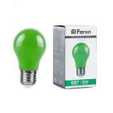 Лампа светодиодная LED 3вт Е27 зеленый шар 25922 FERON