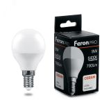 Лампа светодиодная LED 9вт Е14 дневной матовый шар Feron.PRO 38079 FERON