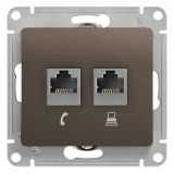GLOSSA Розетка двойная RJ11+RJ45 категория 5E шоколад в рамку GSL000885 Systeme Electric