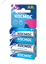 Батарейка R6 (АА) 1.5V Zinc carbon 4BL в шринке KOCR64BL Космос
