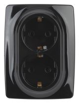 Розетка 2X2P+E Schuko со шторками , 16A-250В, Эра12, чёрный, 12-2108-06 Б0036447 ЭРА