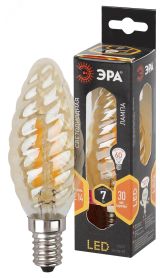 Лампа светодиодная филаментная F-LED BTW-7W-827-E14 gold (филамент, свеча витая золот., 7Вт, тепл, E14 (10/100/2800) Б0027966 ЭРА