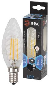 Лампа светодиодная филаментная F-LED BTW-7W-840-E14 (филамент, свеча витая, 7Вт, нейтр, E14 (10/100/2800) Б0027961 ЭРА