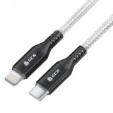 Кабель USB Type C на Lightning, 1 м., белый-черный нейлон, быстрая зарядка 1000645370 Greenconnect