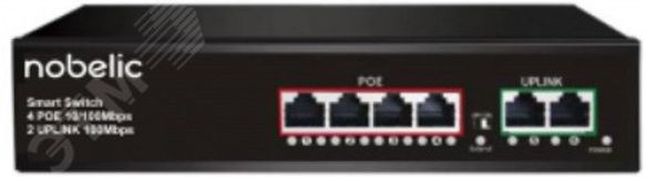 Коммутатор 4 порта неуправляемый PoE 10/100Мбит/с 2 Uplink порта 100 Мбит/с N880724 Nobelic