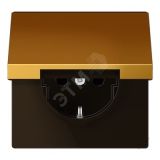 Штепсельная розетка SCHUKO одинарная, с заземлением, с откидной крышкой, 16A, 250В  (механизм + накладка, без рамки). Серия LS990  Материал- металл  Цвет- золото GO1520KL JUNG