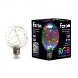 Лампа светодиодная LED 3вт Е27 прозрачный RGB шар G80 41676 FERON