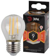 Лампа светодиодная F-LED P45-9w-827-E14 (филамент, шар, 9Вт, тепл, E14) (10/100/4000) Б0047020 ЭРА