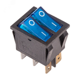Выключатель клавишный 250V 15А (6с) ON-OFF синий с подсветкой ДВОЙНОЙ, REXANT 36-2411 REXANT