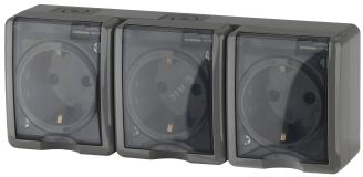 Розетка 3х2P+E IP54, 16A-250В, ОУ, Эра Эксперт, серый, 11-2405-03 Б0020721 ЭРА