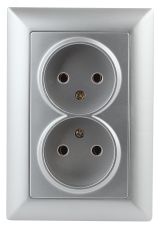Розетка 2х2P, 16А-250В, СУ, Solo, алюминий, 4-204-03 Б0043328 ЭРА