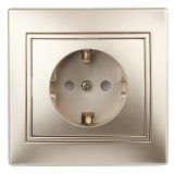 Розетка Intro Plano 1-206-04 с заземлением 2P+E Schuko со шторками, 16А-250В, IP20, СУ, шампань Б0053927 ЭРА