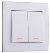 Выключатель RAIN двойной с подсветкой белый 703-0202-112 Lezard