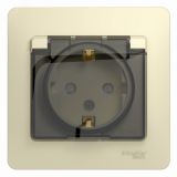 GLOSSA Розетка с заземлением со шторками с крышкой бежевая в сборе IP44 GSL000248 Systeme Electric