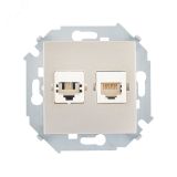 15 Розетка телефонная скрытая RJ11+ компьютерная RJ45 категория 5е Systimax шампань 1591590-034 Simon