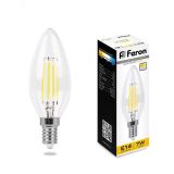 Лампа светодиодная LED 7вт Е14 теплый свеча FILAMENT диммируемая 25870 FERON