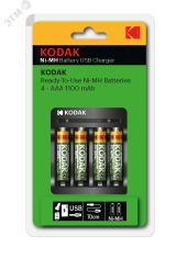 Зарядное устройство для аккумуляторов USB Overnight charger with 4 x 1100 mAh [K4AA/AAA] (6/48/1008) Б0056004 KODAK