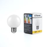 Лампа светодиодная LED 1вт Е27 белый 2700К (шар) 25878 FERON
