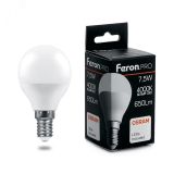 Лампа светодиодная LED 7.5вт Е14 белый матовый шар Feron.PRO 38072 FERON