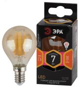 Лампа светодиодная F-LED P45-7W-827-E14 gold (филамент, шар золот, 7Вт, тепл, E14) (10/100/3600) Б0047016 ЭРА
