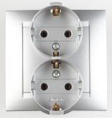 Розетка двойная 2Р+Е Schuko, 16А, 250В, винтовой зажим, алюминий 1590459-033 Simon