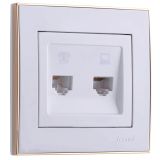 Розетка RAIN компьютерная + телефон белая с боковой вставкой золото 703-0226-143 Lezard