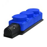 Колодка 3-х местная однофазная с заглушками Компакт с/з каучук 16А 250В IP44 цвет синий (еврослот) 3044 UNIVersal