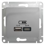 GLOSSA USB РОЗЕТКА A+С, 5В/2,4А, 2х5В/1,2 А, механизм, АЛЮМИНИЙ GSL000339 Systeme Electric