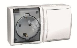 15 Aqua Блок розетка с заземлением 16А 250В + выключатель 10А 250В IP54 белый 1594511-030 Simon