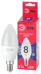 Лампа светодиодная LED B35-8W-865-E14 R (диод, свеча, 8Вт, хол, E14) (10/100/3500) Б0045341 ЭРА